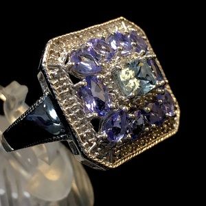 Vintage 925 Silver Blue Topaz Amethyst Ring